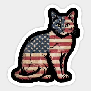 Patriotic Cat 4th of July American Flag Sticker